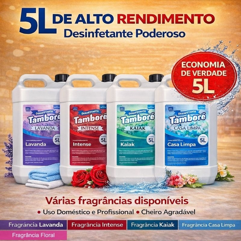 Desinfetante Galão 5 litros para uso profissional Condominios, Quintal , empresas 3 Fragrâncias