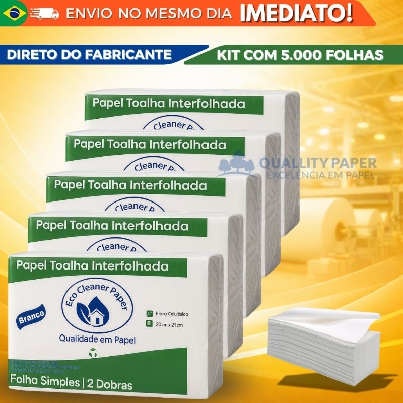 Papel Toalha Interfolhado Branco 5.000 Folhas 20x21cm Direto do Fabricante Envio Imediato