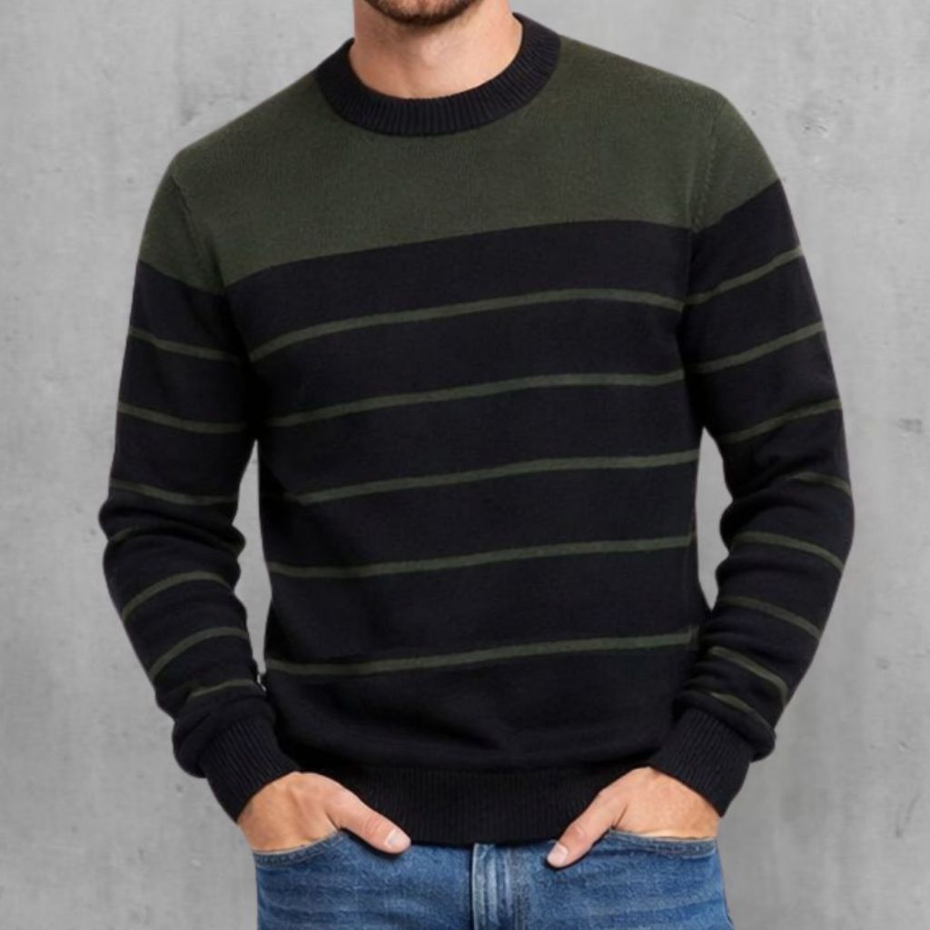 Blusa De Frio Maculina Sueter Tricô de Luxo com LIstras Fio premium Manga CompridaVeste M e G