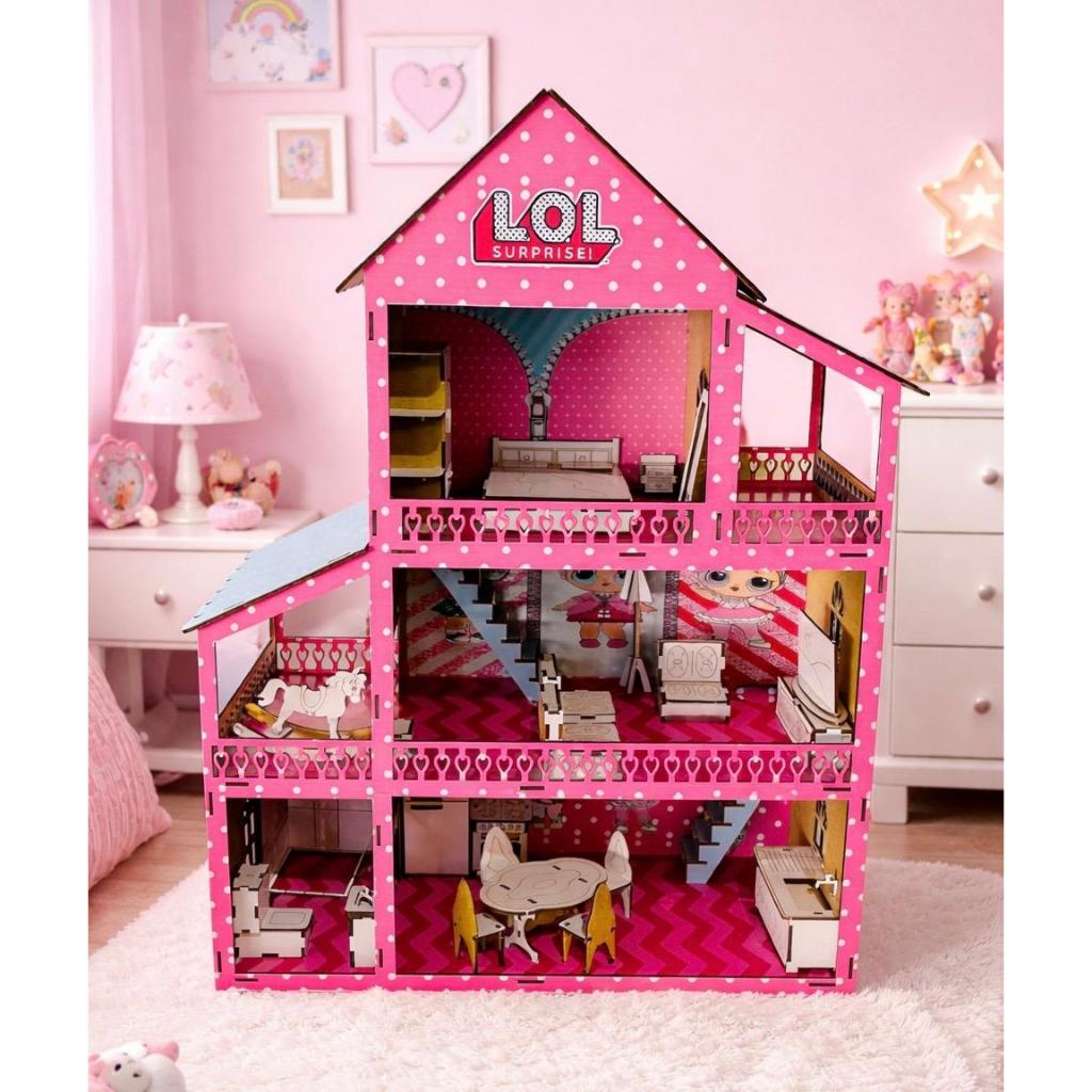 Casinha De Boneca Polly Lol Mdf + 22 Móveis Presente