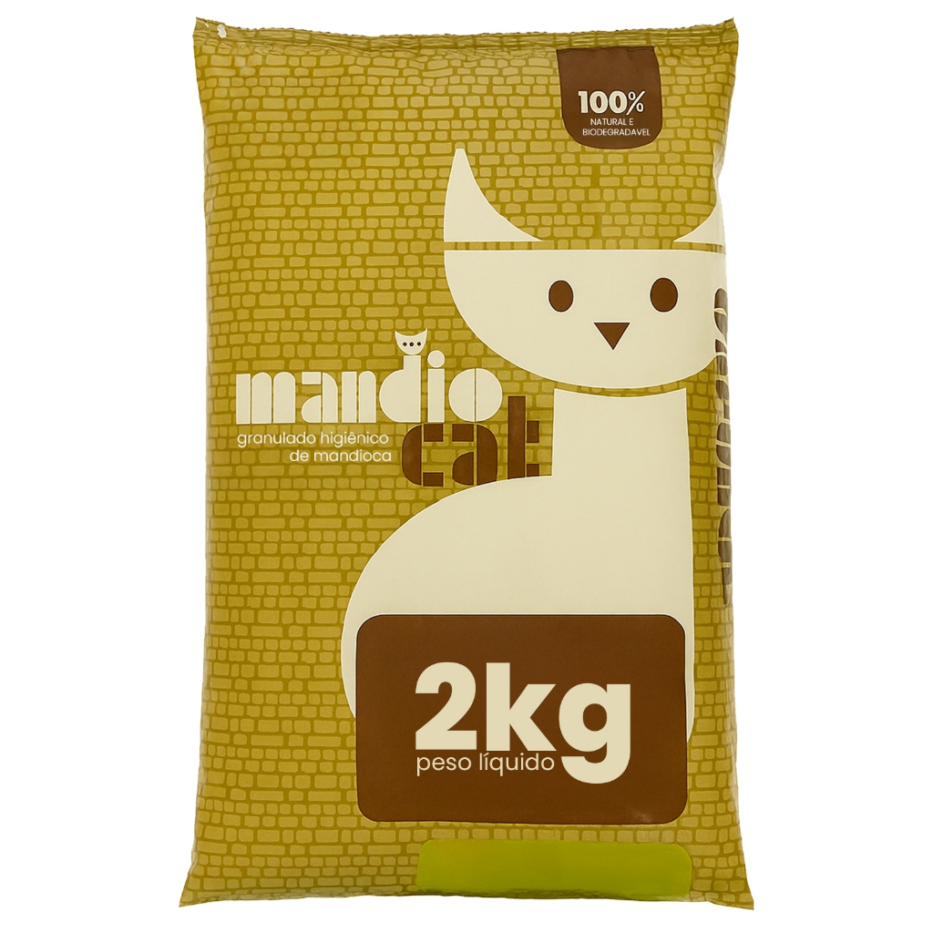 Areia Higiênica Biodegradável Mandiocat Para Gatos Mandioca Natural Forma Torrão Firme Sem Cheiro