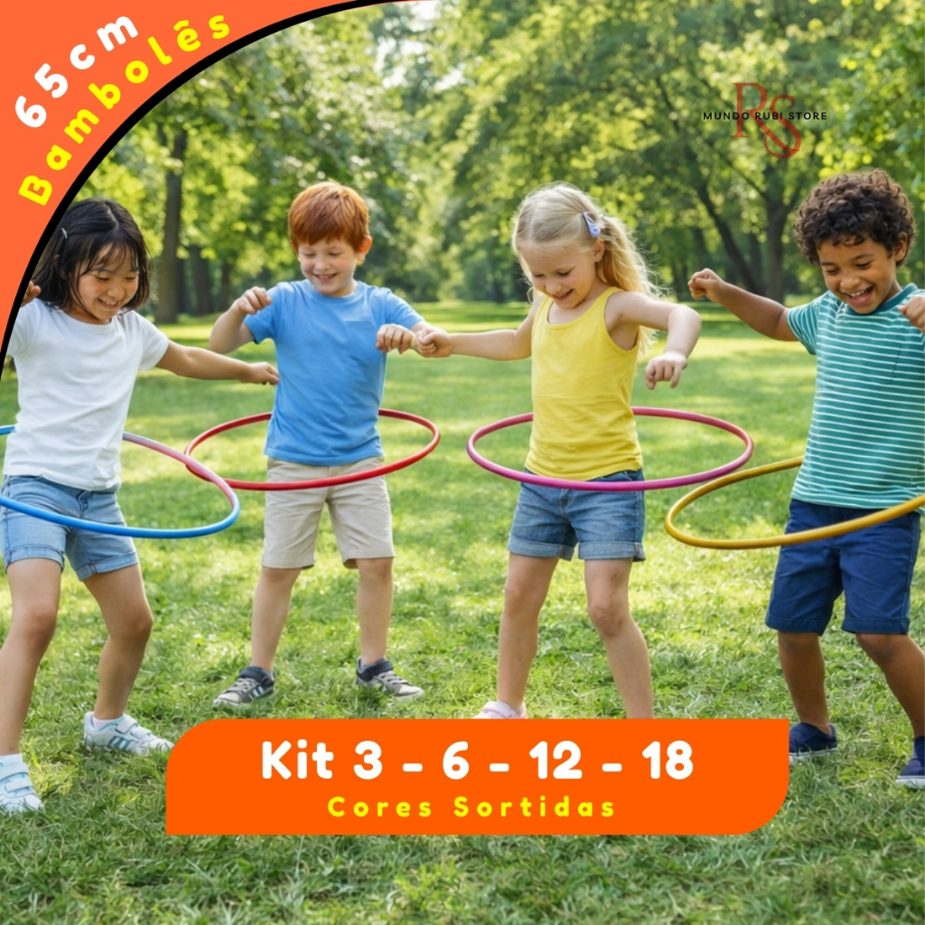 3-6-12-18 Bambolês 65cm Coloridos Infantil Arco Fitness Exercícios Educação Física Diversão Top