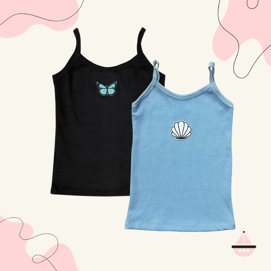 Kit 2 Blusinhas Regata Infantil Menina Canelada Moda Girly Confortável com Aplique Casual Delicada