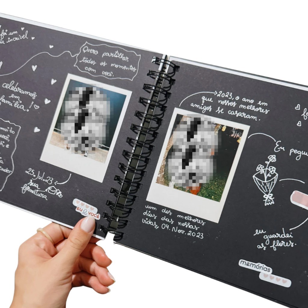 Caderno Scrapbook A5 + Caneta Branca – Folhas Pretas 180g