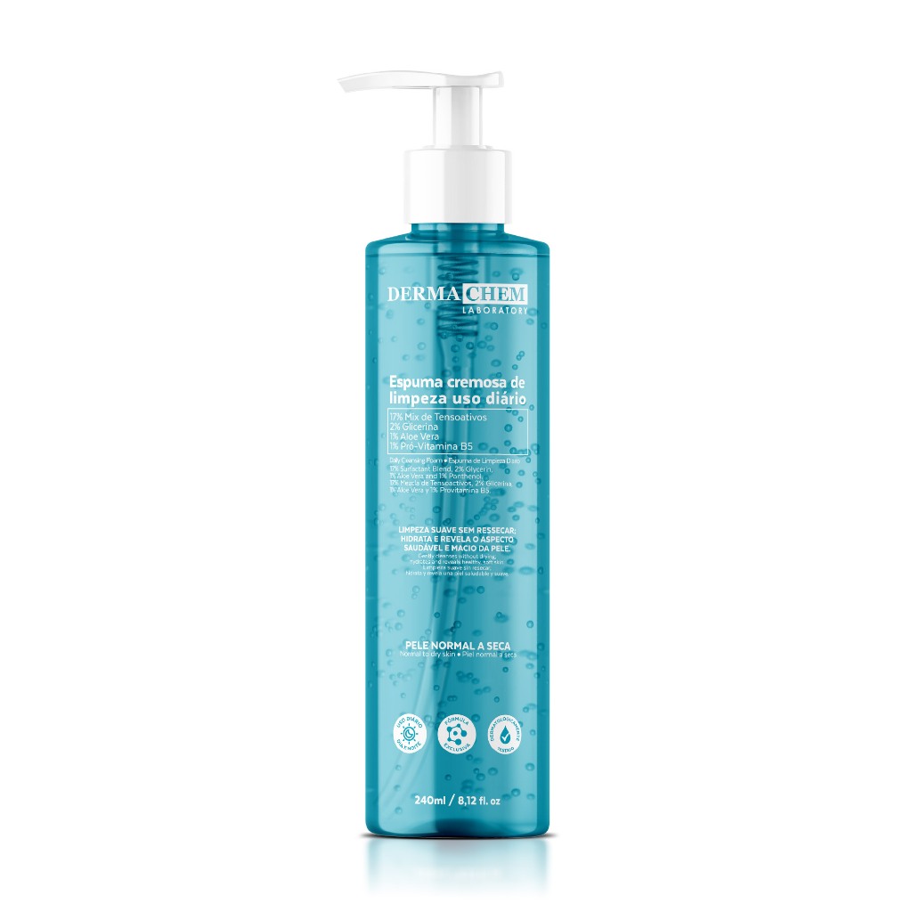Espuma Cremosa de Limpeza Facial 240ml Hidratação e Maciez da Pele Com Aloe Vera Dermachem