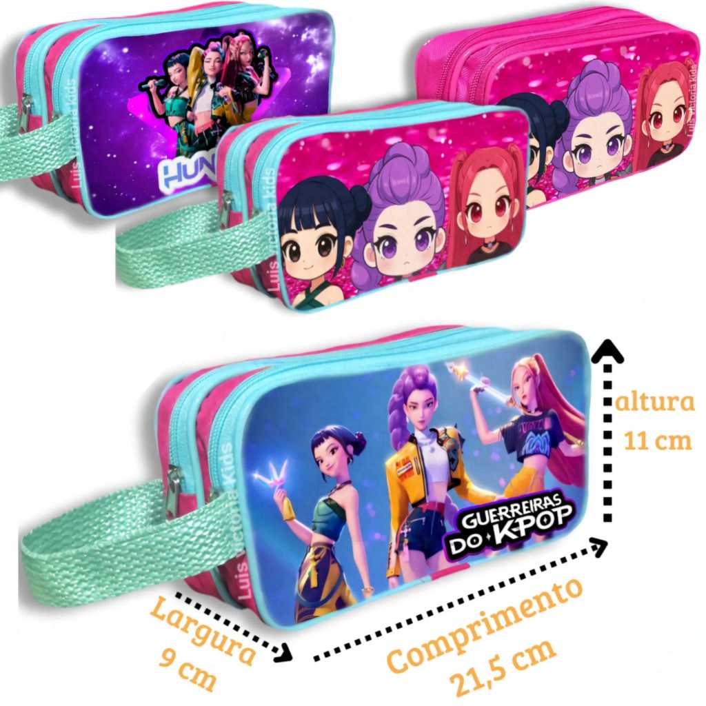 Estojo Guerreiras do Kpop Escolar Huntrix Grande Infantil  Dois Organizadores
