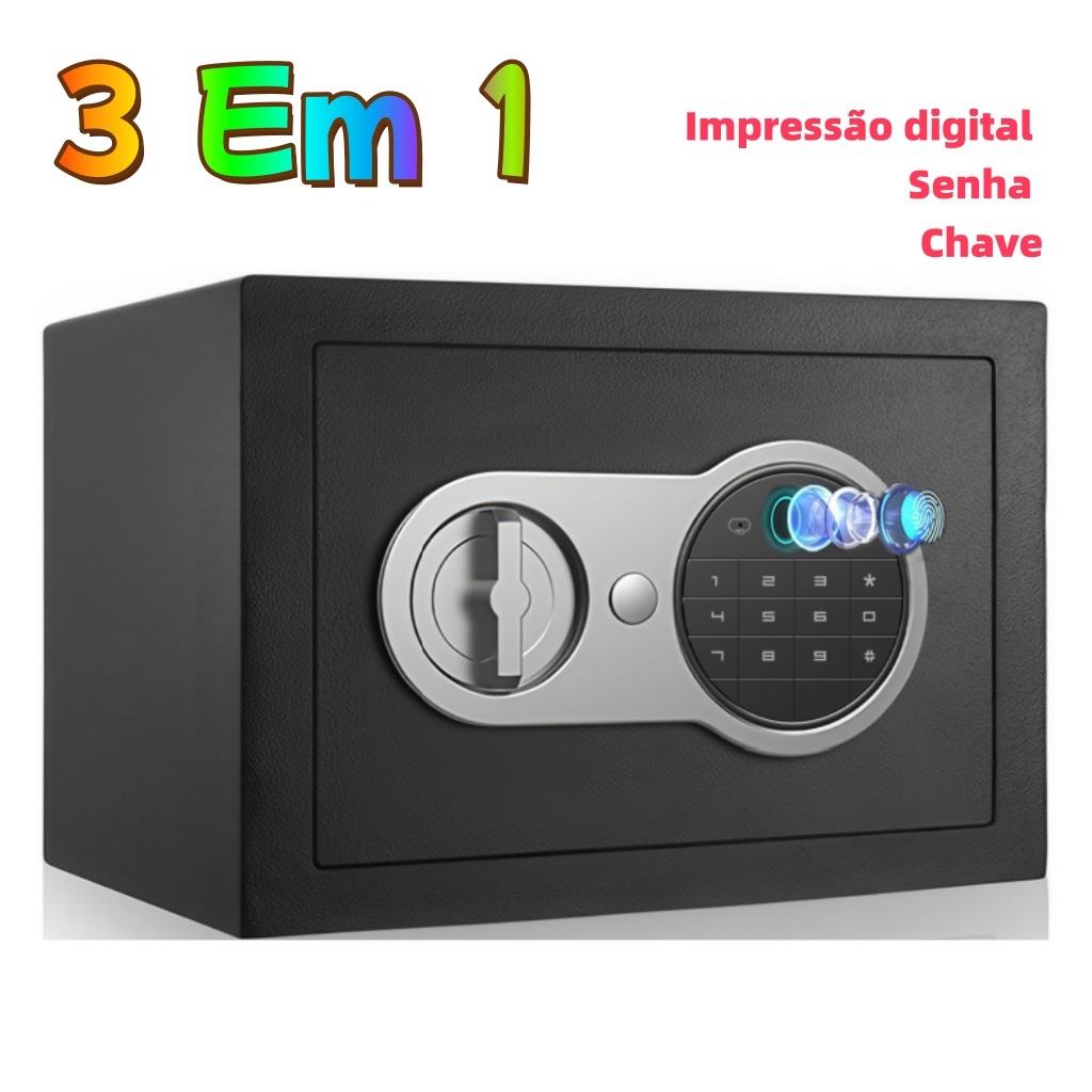 3 Em 1 Cofre Eletrônico Digital Biométrico Senha Ou Chave