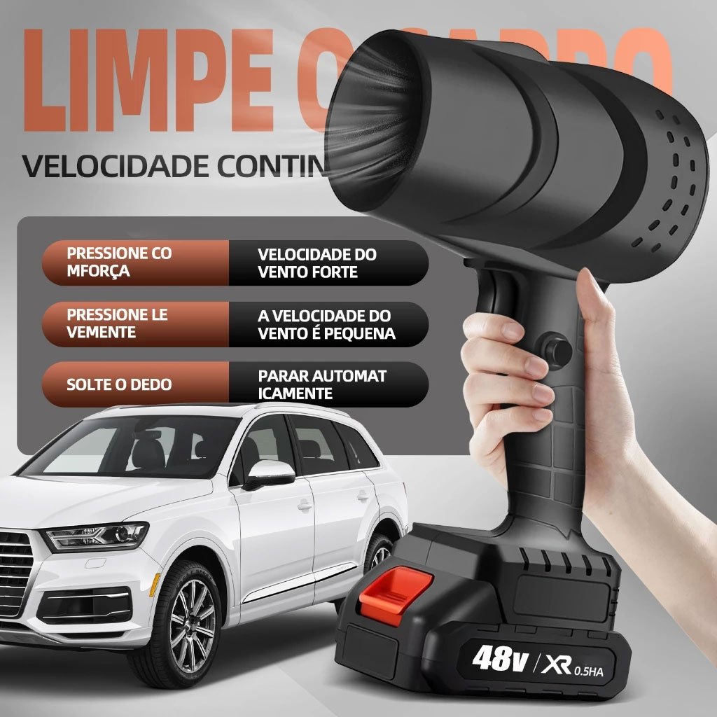 Soprador Turbo Portátil Recarregável Com 2 Baterias Potente Soprador De Folhas Limpeza Geral