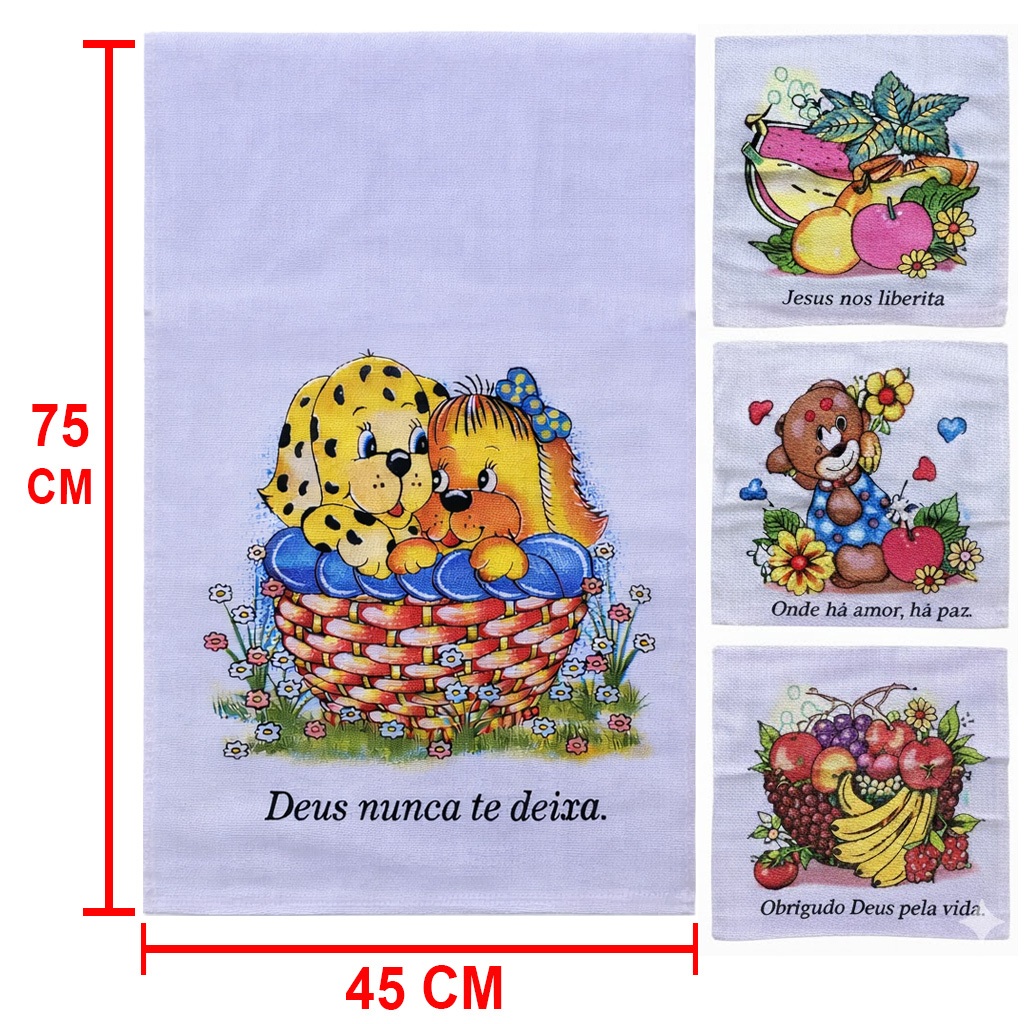 Kit 10 Panos De Prato Grande 45x75 De Cozinha Estampado Algodão Bainha Pano de Copa