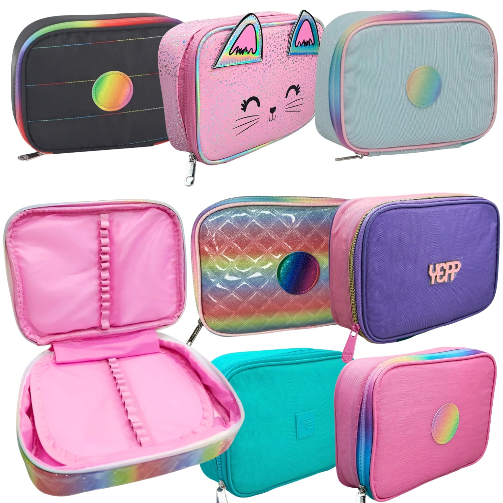 Estojo Escolar Organizador Porta Lápis Box Grande Com Elásticos e Fechamento Zíper Degrade