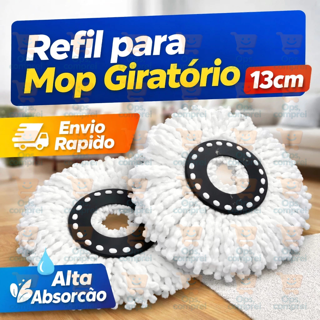 Refil Mop Giratório 13cm Microfibra Esfregão 360 Limpeza
