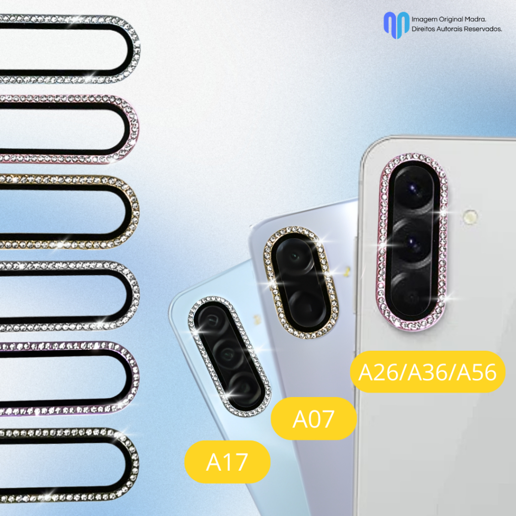 Kit Protetor Lente Camera Celular Diamante Strass Galaxy A07 / A17 / A26/A36/A56 5G