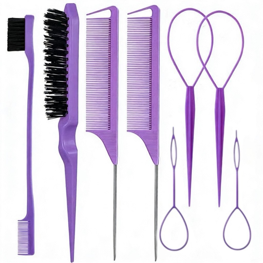 Kit 8 peças para estilizar e trançar o cabelo, incluindo borrifador, pente e ferramenta para trançar