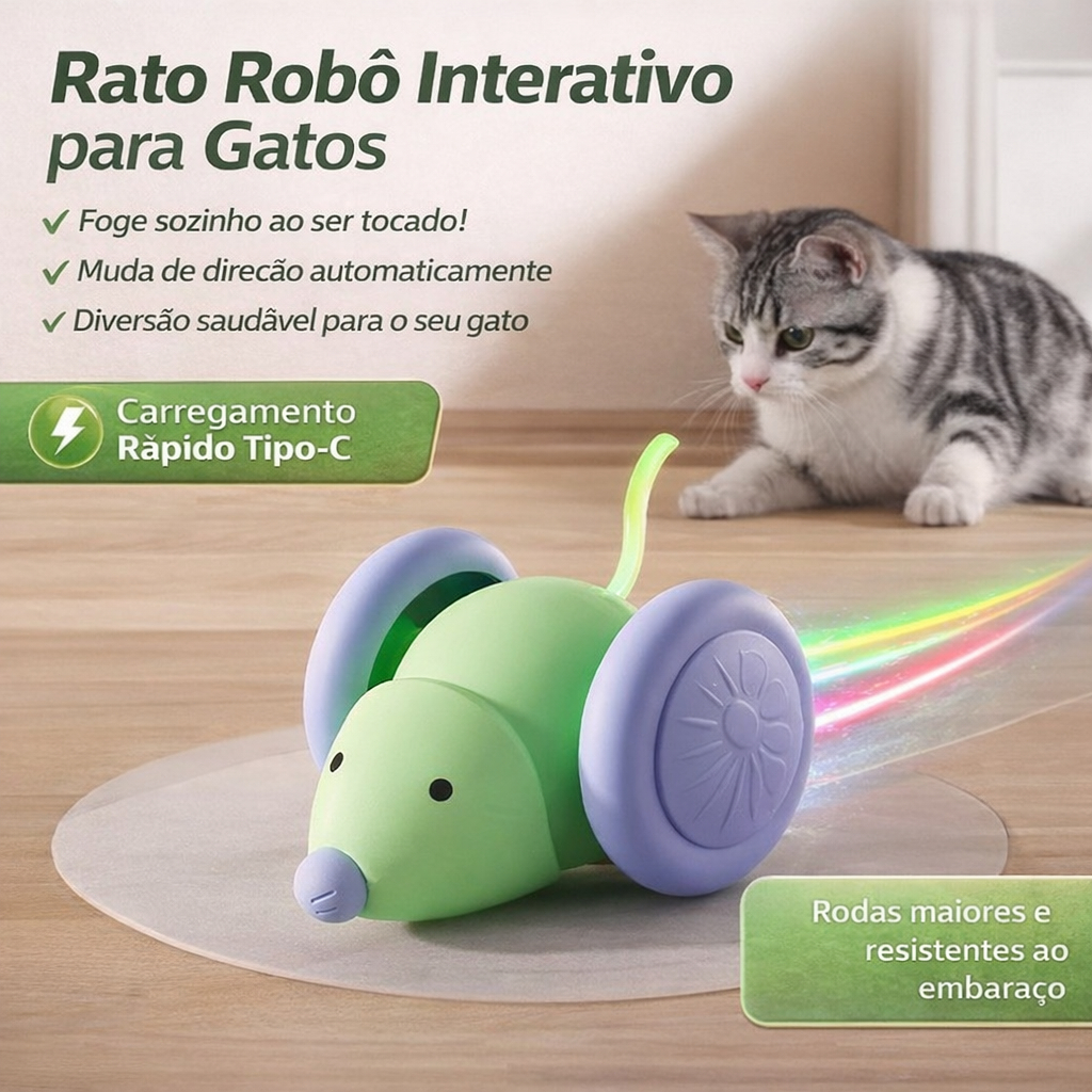 Brinquedo para Gato com Rato Eletrônico-Movimento Imprevisível, Recarregável USB e Base Antiderrapante