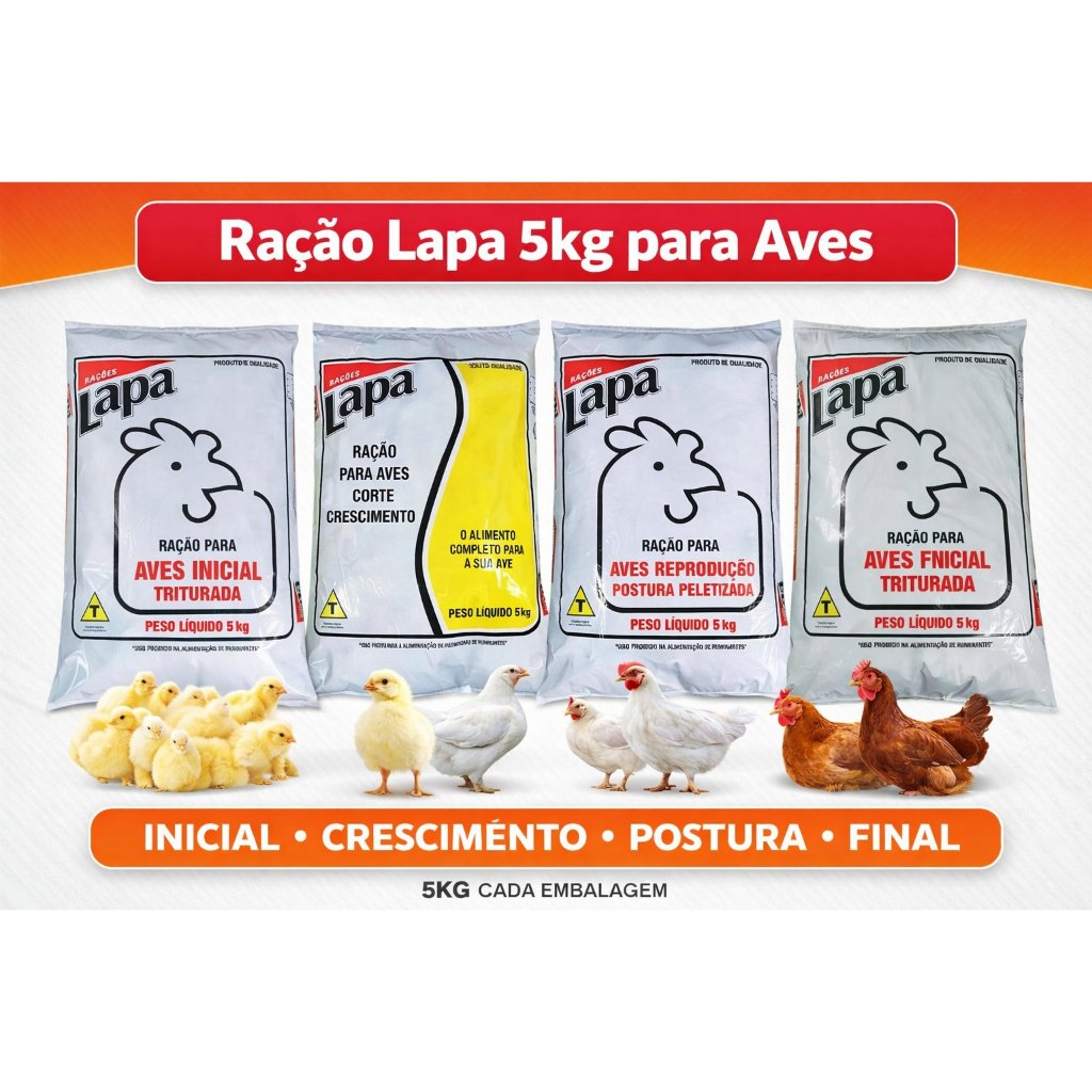Ração Lapa 5kg para Aves Galinhas e Frangos – Inicial, Crescimento, Postura e Final