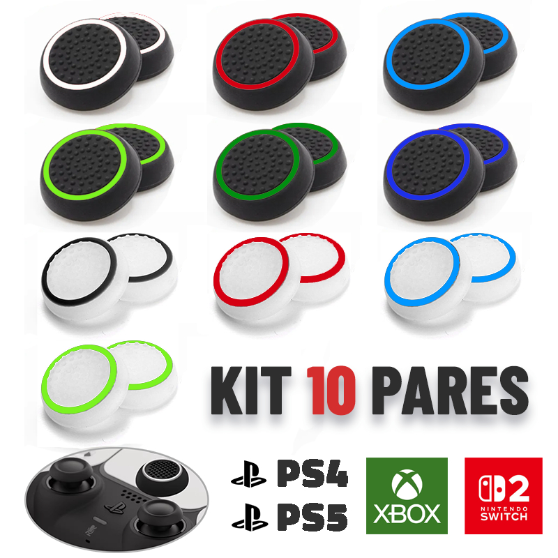 10 Pares 20 Unidades De Grip Borracha de Silicone Para Analógicos de Controles de PS5, PS4, Xbox Series, One e 360