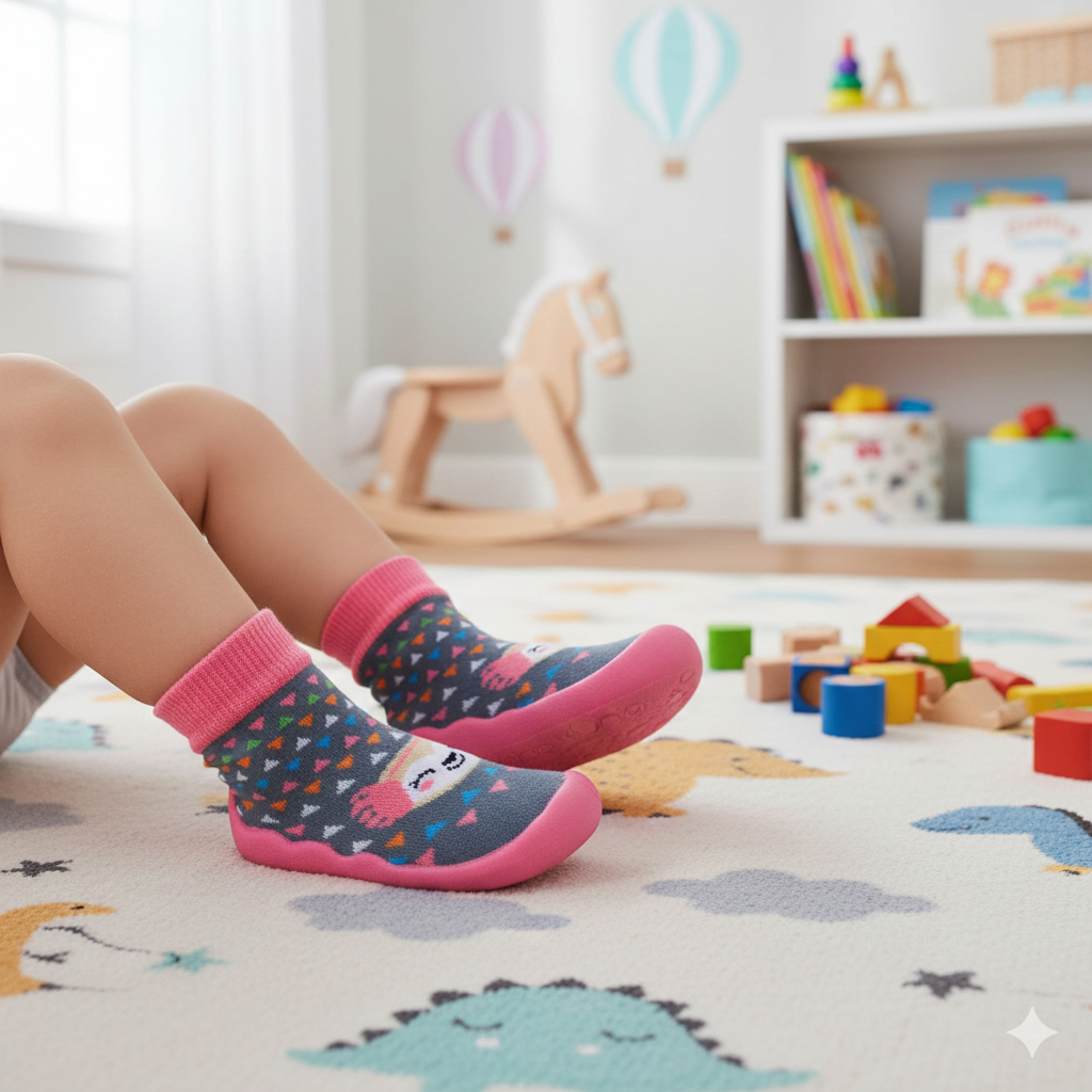 Meia Com Sola Infantil Menina Bebê Sola Antiderrapante Confortável Emborrachado Estampado Dia Dia