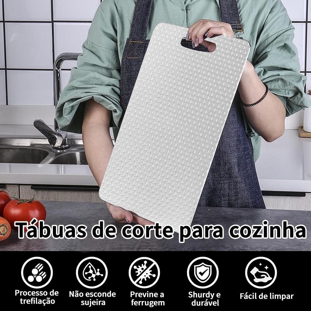 2 Peças Tábua de Corte Inoxidável Honeycomb 304, Antiderrapante, Antimofo e Antibacteriana, para Cozinha