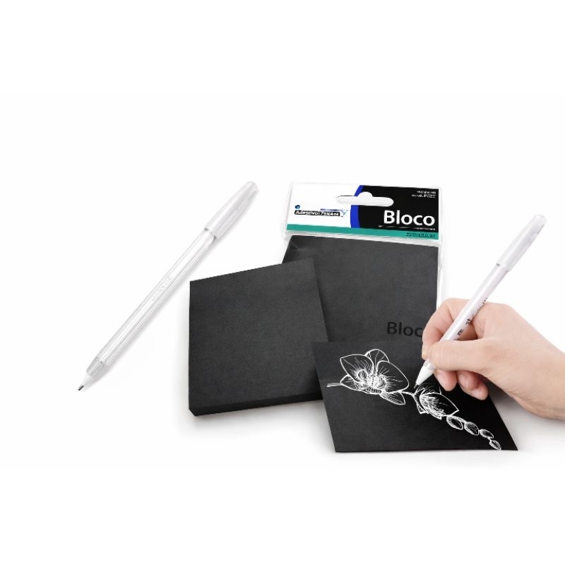 Kit Post-it Bloco Adesivo Preto 100 Folhas + Caneta Gel Branca  | Perfeito para Desenho e Anotações Criativas
