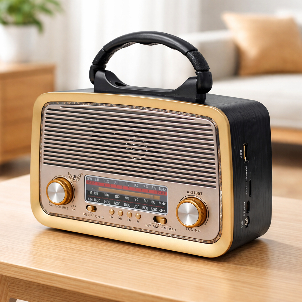 Rádio Retrô Vintage Bluetooth AM FM SW  Recarregável USB SD Aux Bivolt com Lanterna