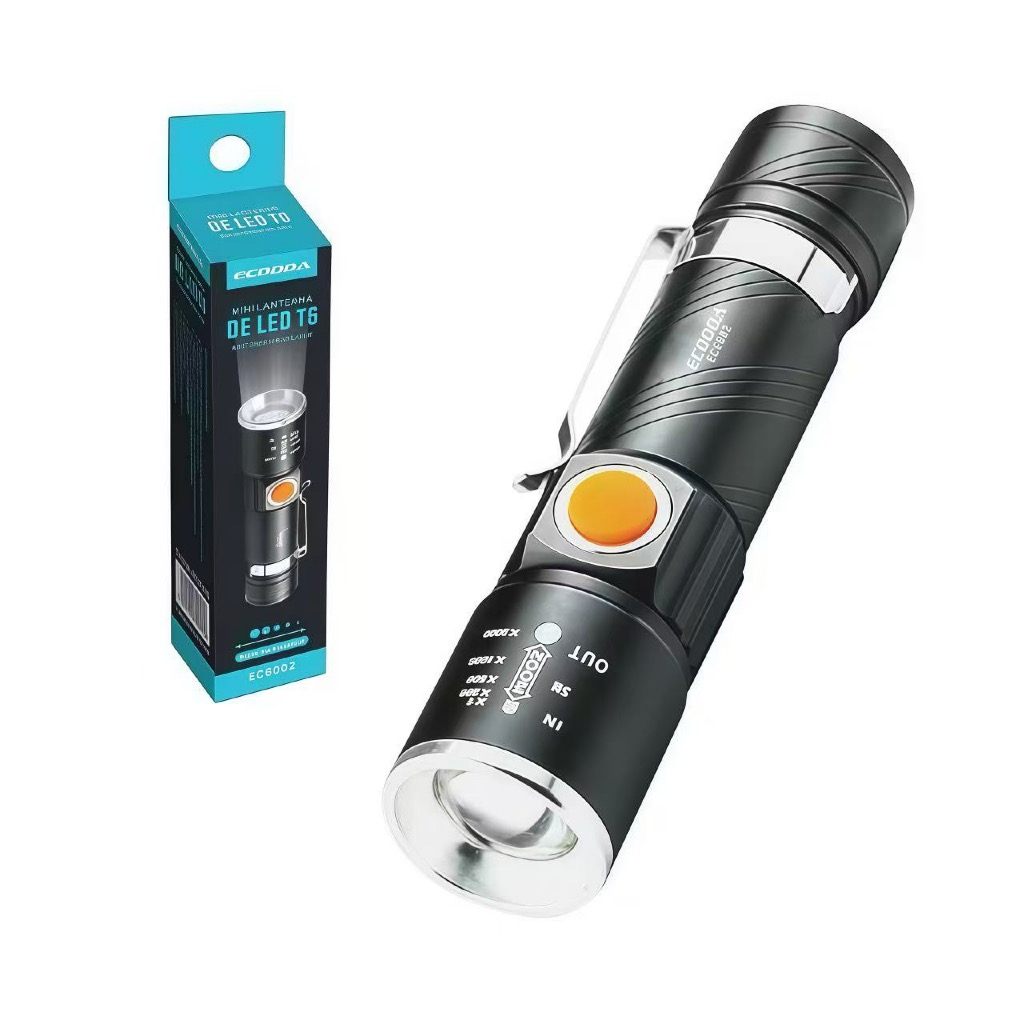 Mini Lanterna Profissional Tatica com Led e Zoom Recarregável USB