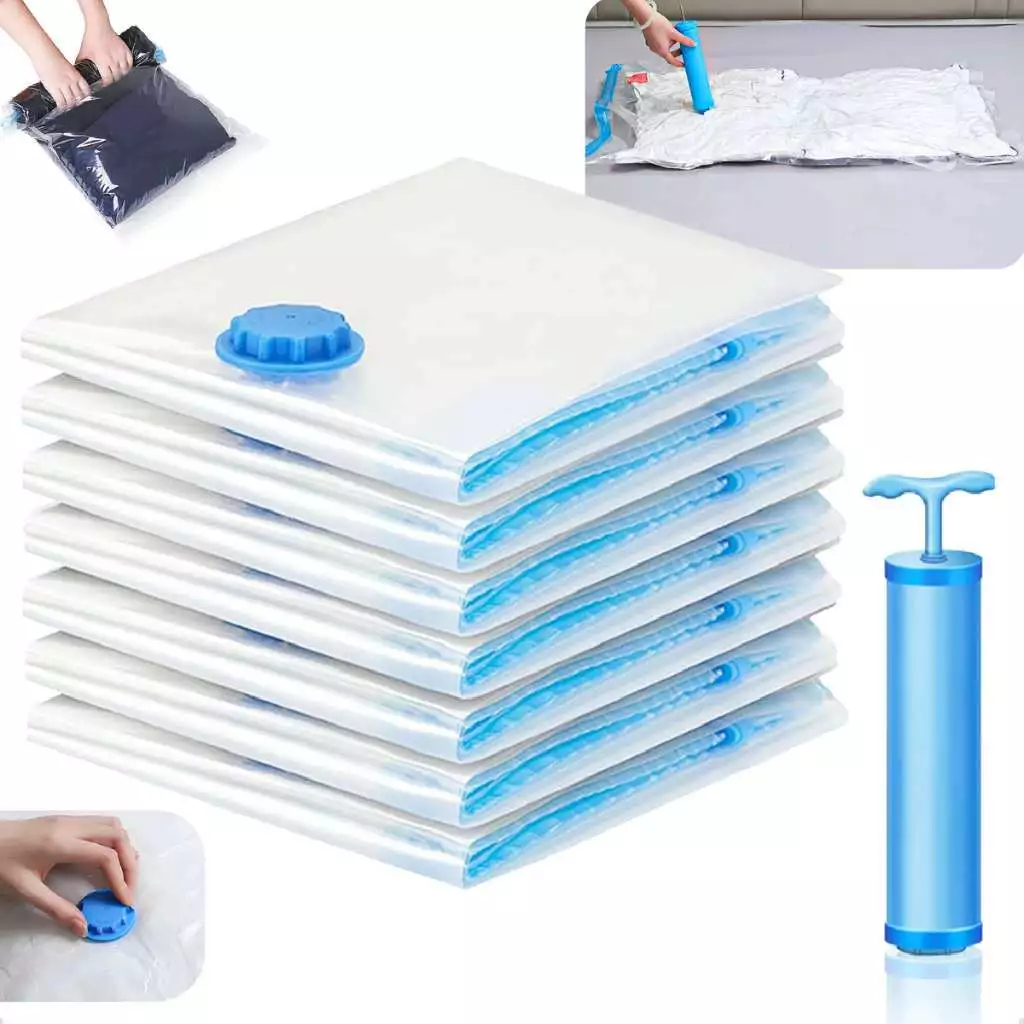 Kit 5/10 Saco A Vácuo Grande Organizador Edredom Coberto Mala Roupa De Cama + Bomba a Vacuo AAA