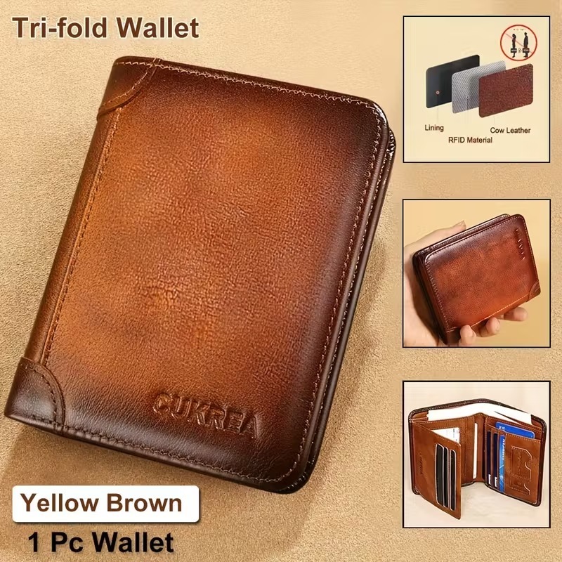 Carteira Antifurto Masculina De Couro Legítimo Vintage De Bifold, presente dia dos namorados para homem-BT