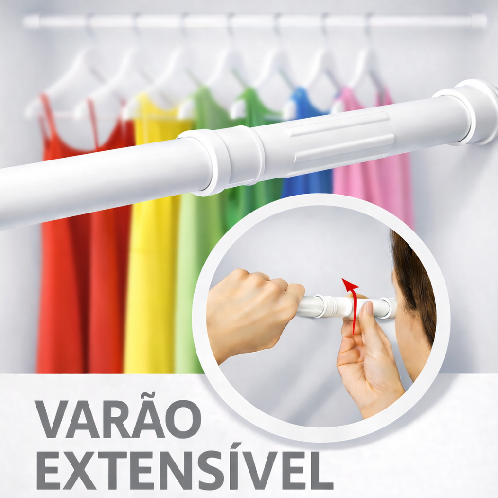 Varão Extensível Ajustável De 45cm a 1,50m Cortina Box Banheiro Sem Furo - Aço Ferro