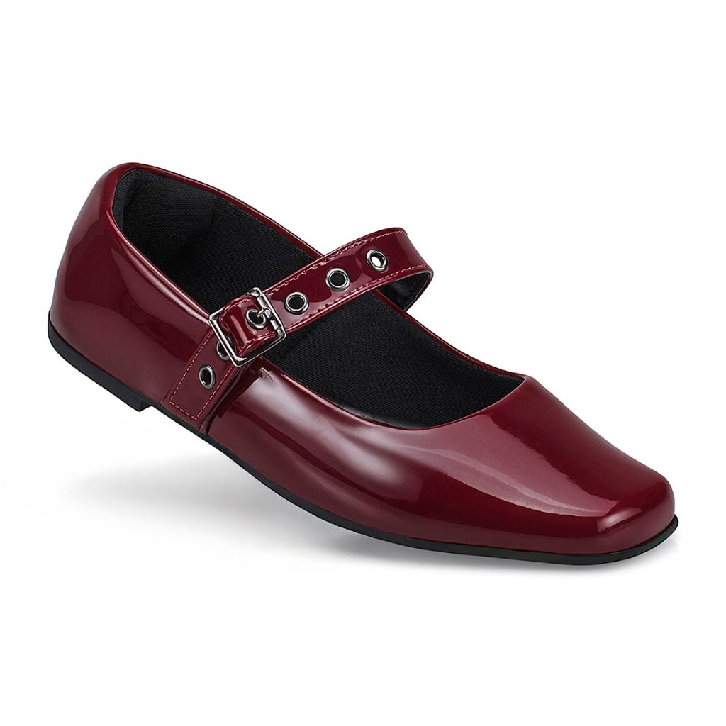 Sapatilha Mary Jane Feminina Fivela Bico Quadrado Clássico Retro 195