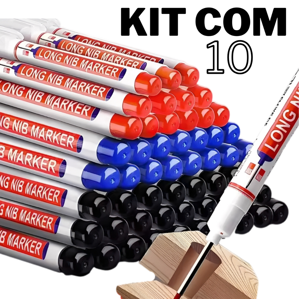 KIT 10 CANETAS MARCADORA PERMANENTE DE PONTA LONGA MARCAR FURAÇÃO PAREDE  PARA TRABALHO PEDREIRO!