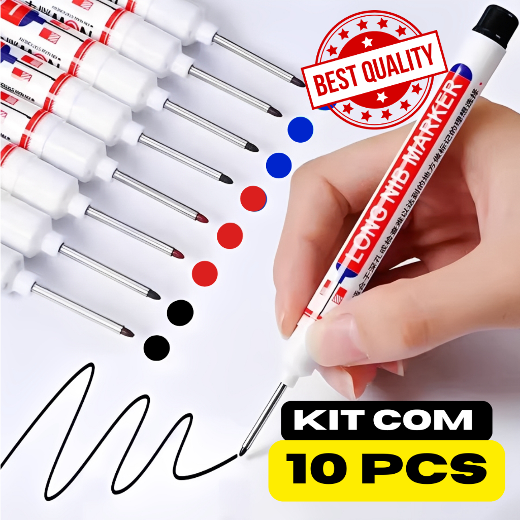 KIT 10 CANETAS DE PONTA LONGA MARCADOR PERMANENTE DE FURO PROFUNDO PAREDE!