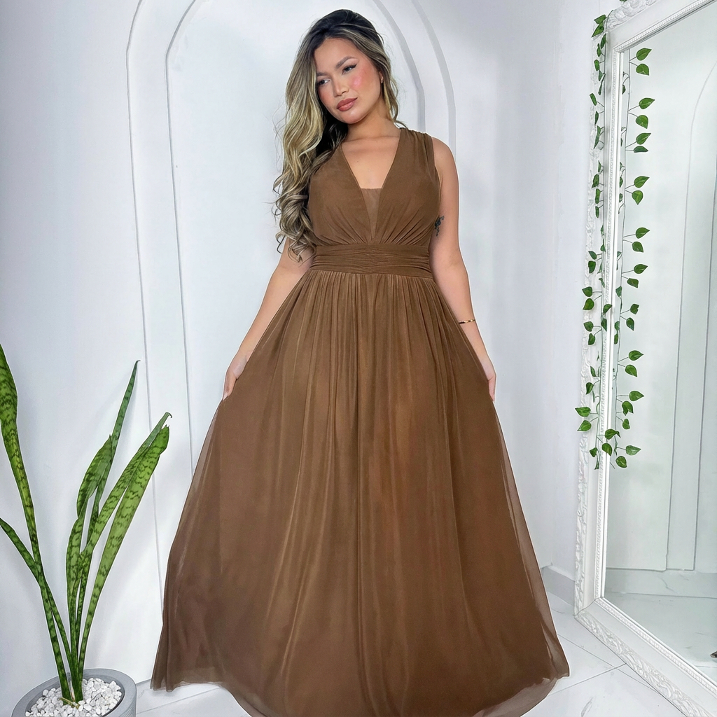 vestido feminino longo Elegante Sem Mangas com Saia Fluida para Casamento, Formatura, Madrinha festa