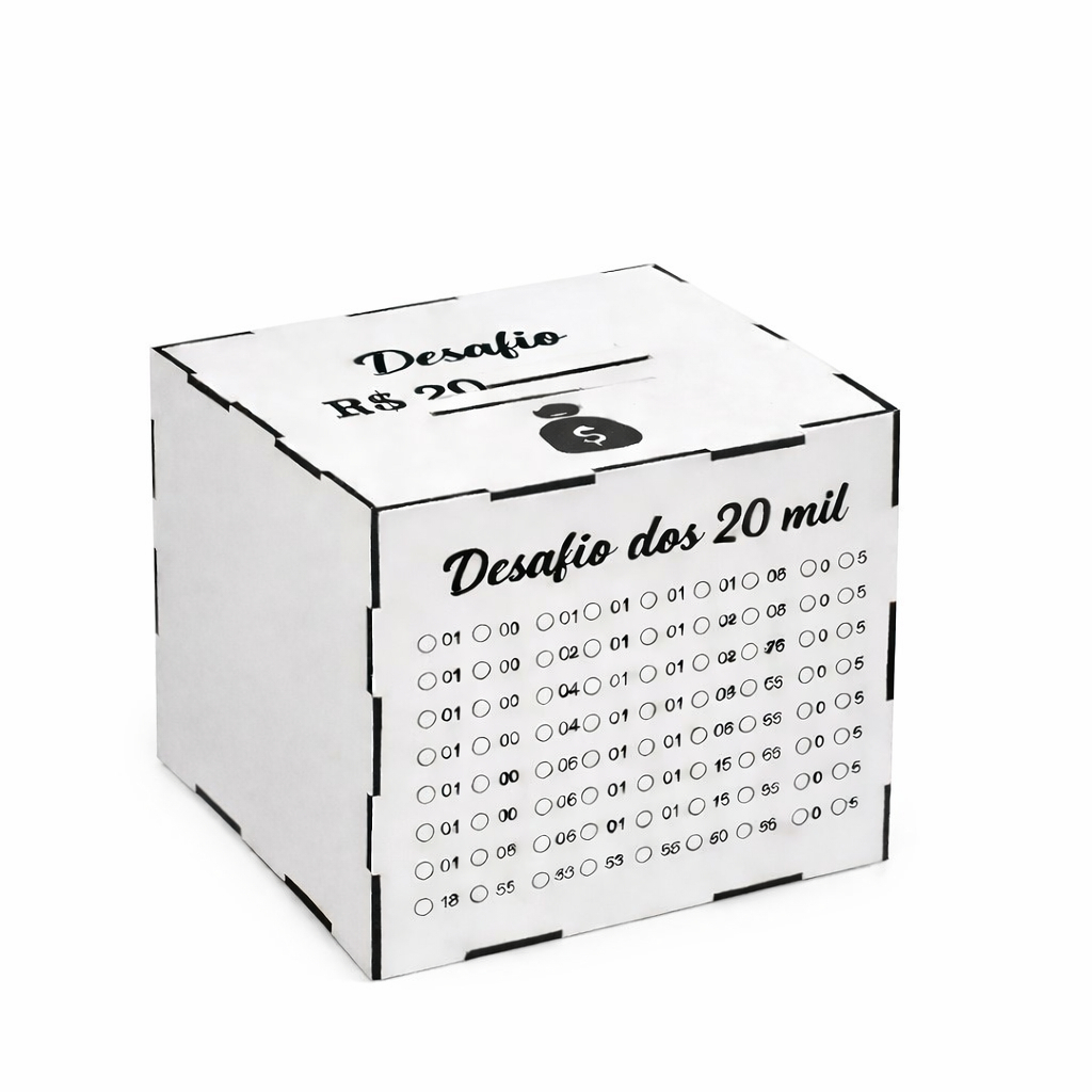 Cofre Desafio Junte 1000 5000 10000 20000 Dinheiro Sonhos MDF Método Japonês 15x15cm