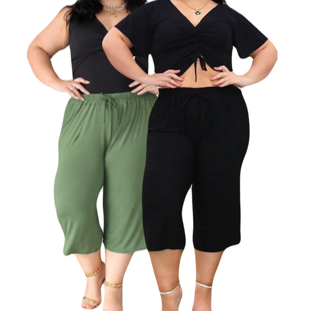 Kit 2 Pantacourt Plus Size Com Bolsos Laterais Verão