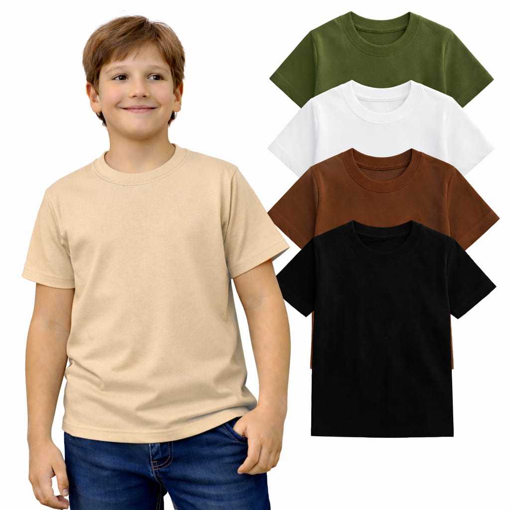 Kit com 2 e 5 Camiseta Infantil 100% Lisa Básica Manga Curta Unissex Masculina e Feminino Lisa