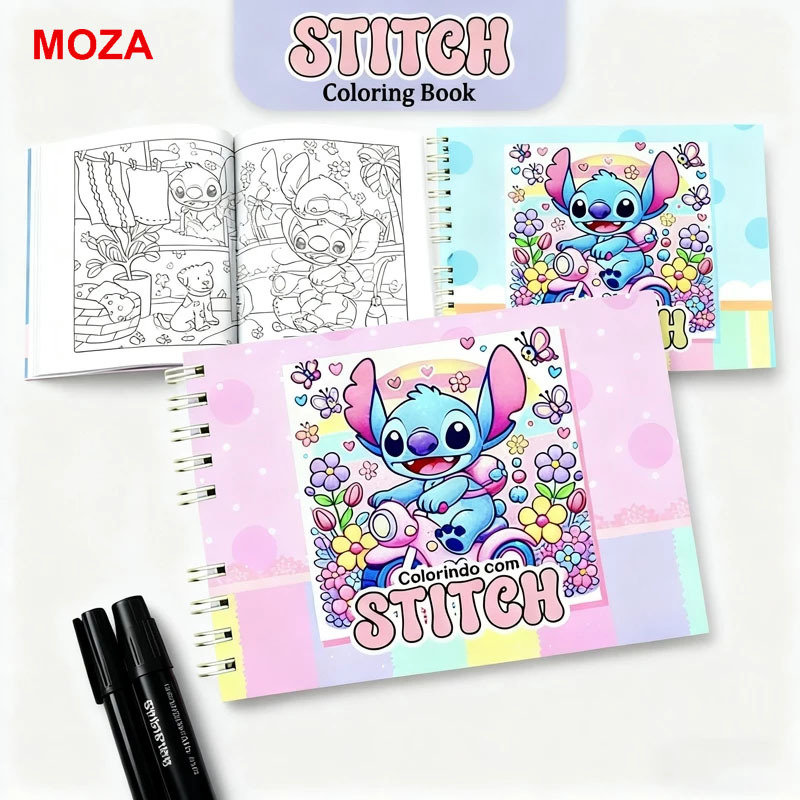 Livro de Colorir Stitch, 50 Páginas, Presente para Crianças, Desenho Infantil, Lilo e Stitch, Dia das Crianças