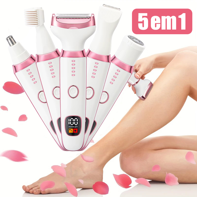 5 Em 1 Depilador Elétrico Para Mulheres Display LED à Prova d’Água Recarregável USB Multifuncional