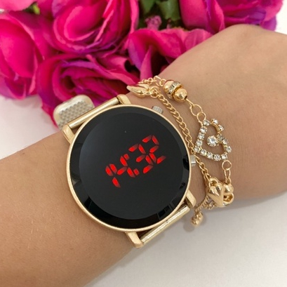 Relógio Feminino de  Led  Redondo Digital