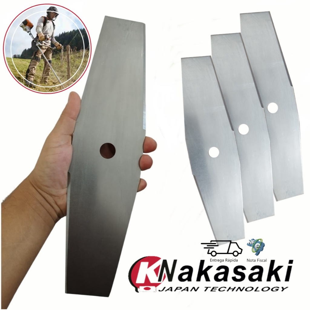Kit 3 Lâmina Faca Disco 2 Pontas 350mm P/ Roçadeira Nakasaki 63 / 65 Pro / 70 / 75cc /Multifuncional