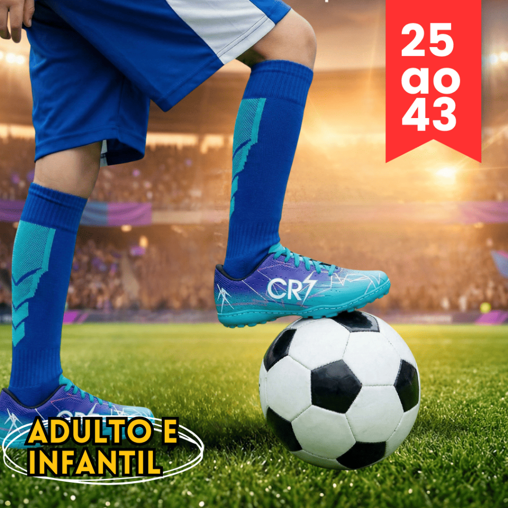 Chuteira Infantil Menino 26/43 Society Campo Resistente Solado Costurado e Resistente Envio Imediato