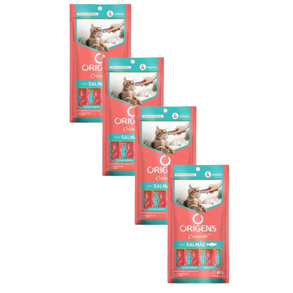 Kit 4x Petisco Origens Creminho Salmão para Gatos - 60g