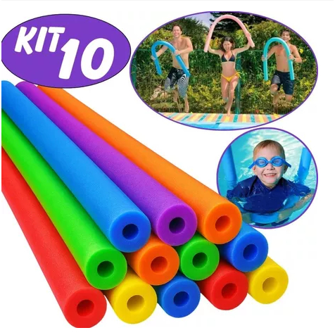 KIT 10 BOIA FLUTUADOR ESPAGUETE MACARRÃO PISCINA NATAÇÃO COLORIDOS COM FURO