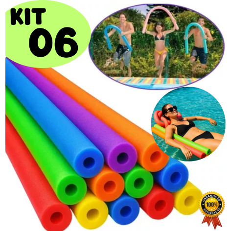 KIT 6 BOIA FLUTUADOR ESPAGUETE MACARRÃO PISCINA NATAÇÃO COLORIDOS COM FURO