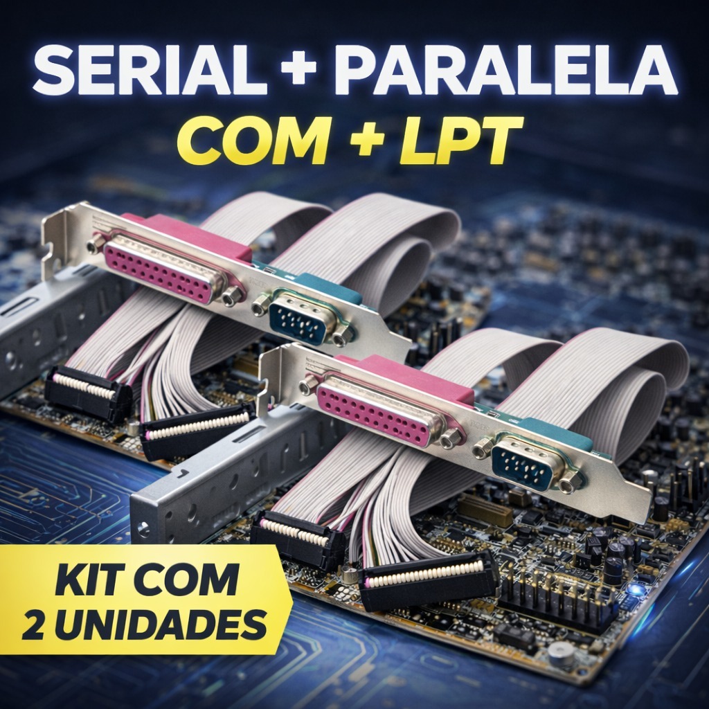 Kit 2 Adaptadores Cabo Flat portas Serial COM e Paralela LPT com espelho para placa mãe PC