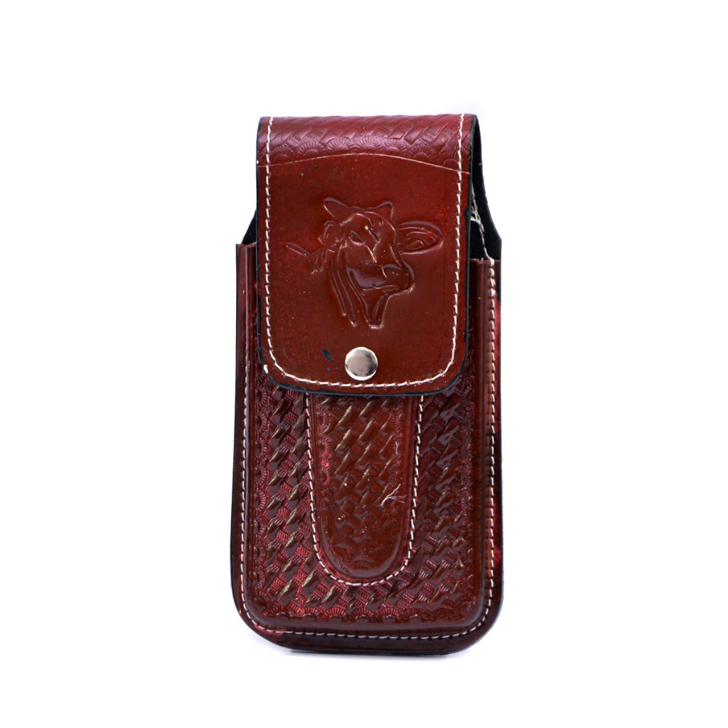 Bainha Porta Celular e Canivete Capinha Dura Canguru Conjugada Couro Legítimo Cor Chocolate.