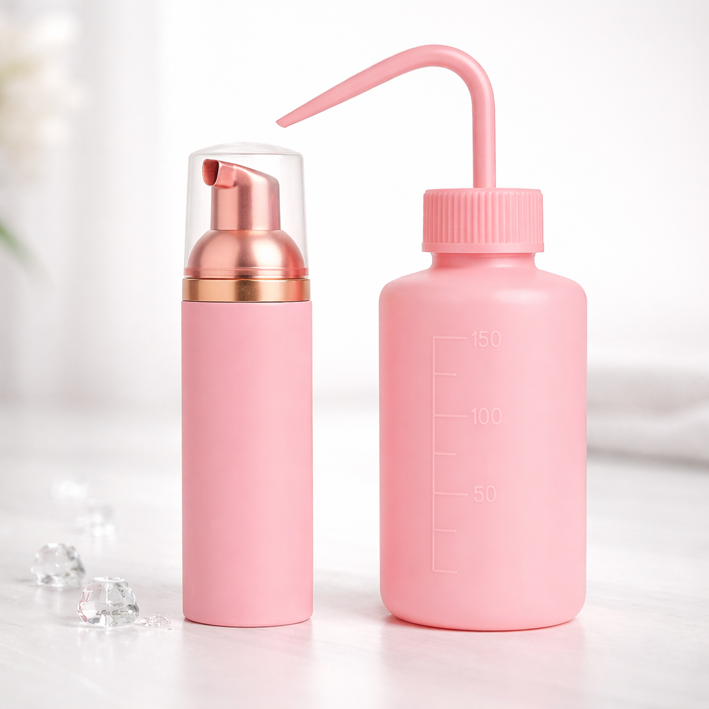 Kit Pump e Pisseta Rosa – Higienização Profissional para Extensão de Cílios e Lash Design