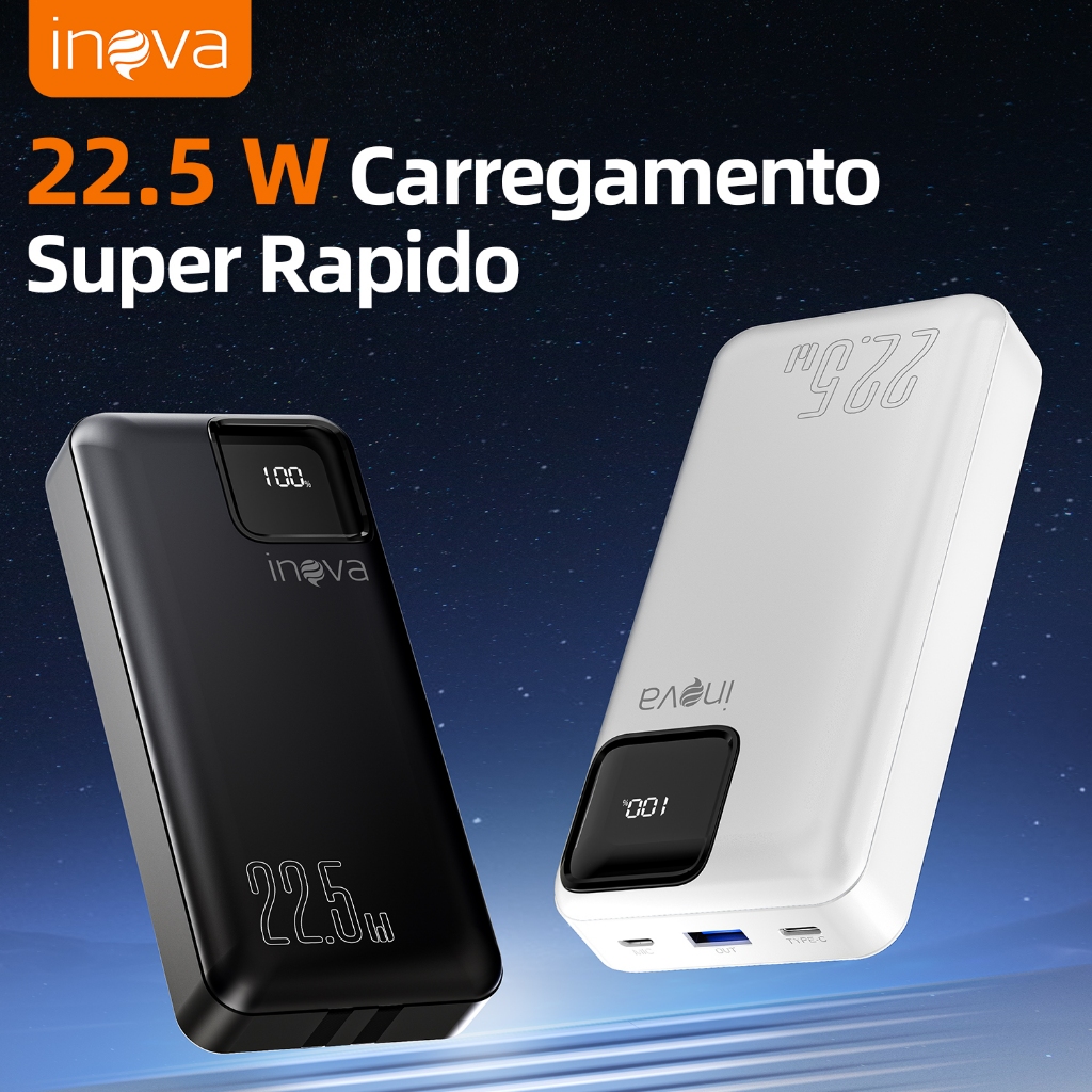 Inova carregador portátil 10000/20000mah Power Bank Turbo Com Tela Lcd 100% Original tipo C iphone