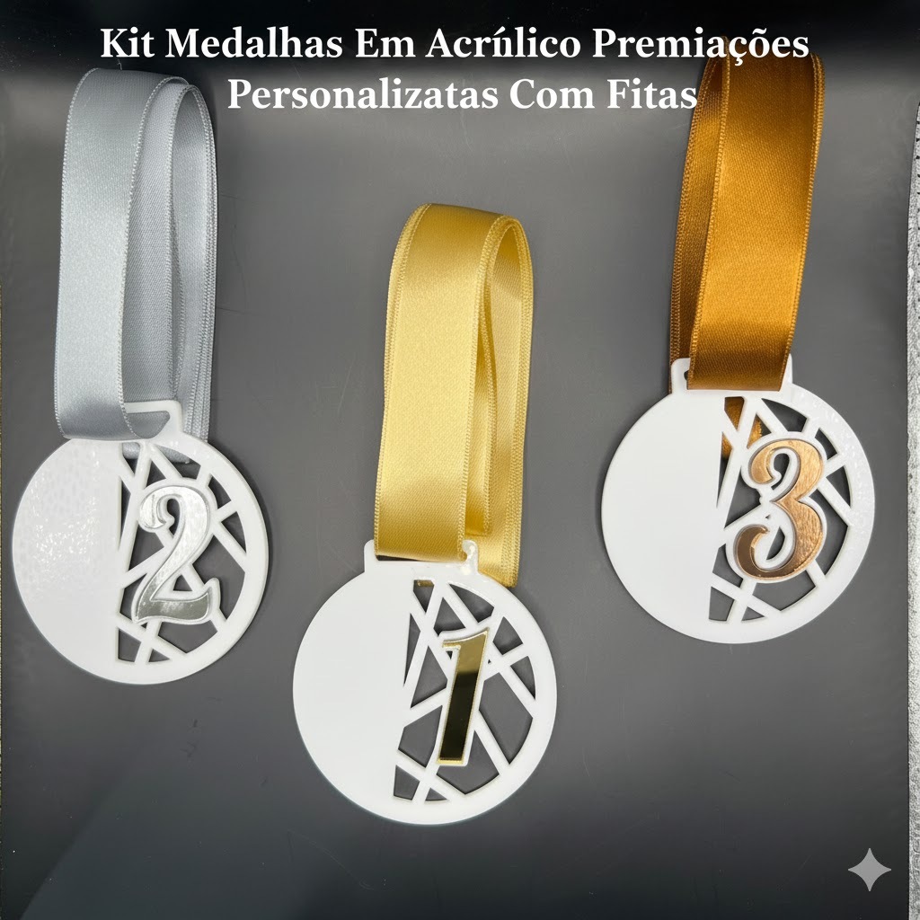 Kit Medalhas Em Acrílico Premiações  Com Fita de Cetim