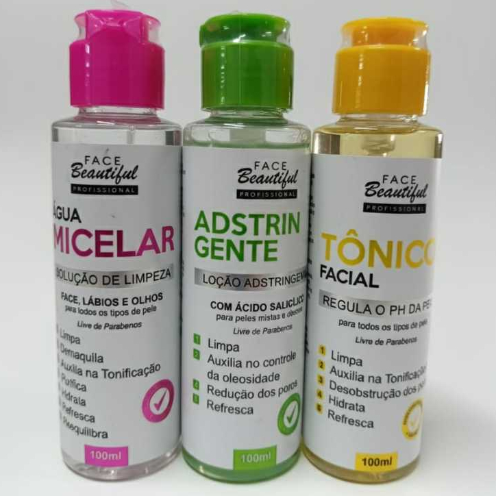 Trio de Cuidado Facial Agua Micelar + Adstringente + Tonico Facial