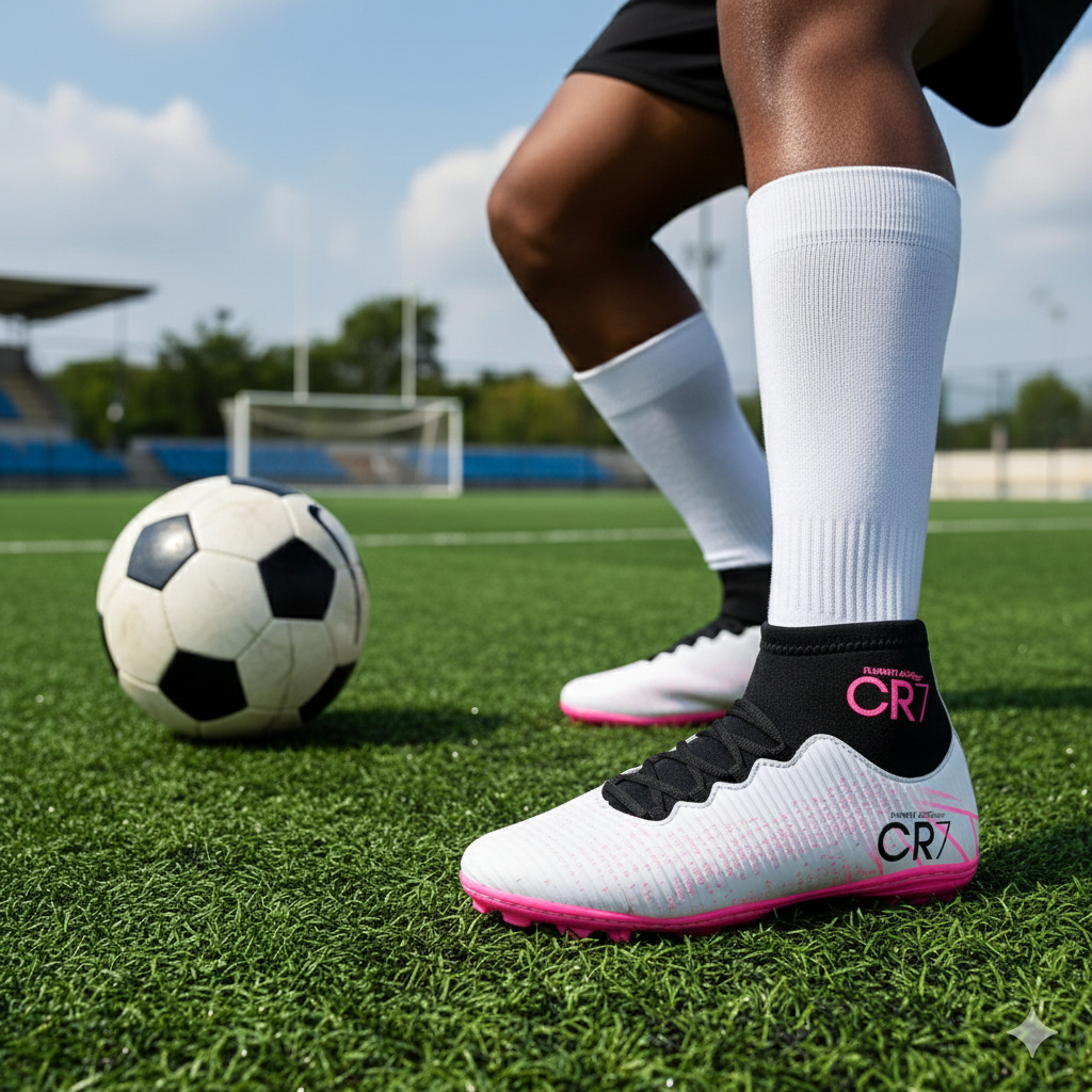 Chuteira society cano alto masculino e feminino Branco Rosa barato